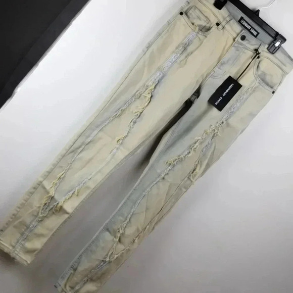 Legendary Status Men Distress Tan Blue Jeans Size 30 Stretch Fit - Picture 2 of 4